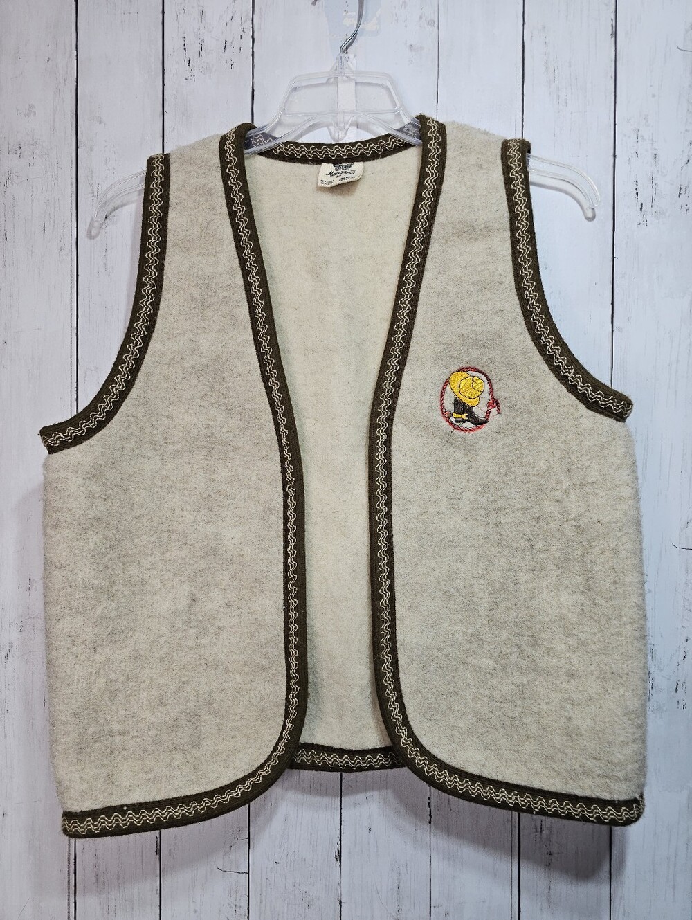 Monarca Western Riding Rodeo Open Front Vest Women's Tan Wool Blend Size Medium.